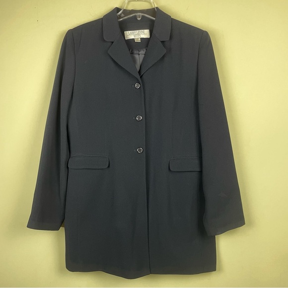 Larry Levine Suits Long Line Black Blazer Size 10 - Picture 8 of 11